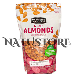Deliciosas almendras enteras importadas de la marca Member's Selection sin sal y listas para consumir
